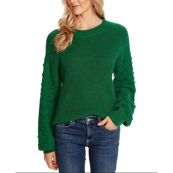 CeCe Sweaters - NWT CeCe Women's Puff Sleeve Bobble Ribbed Sweater Green